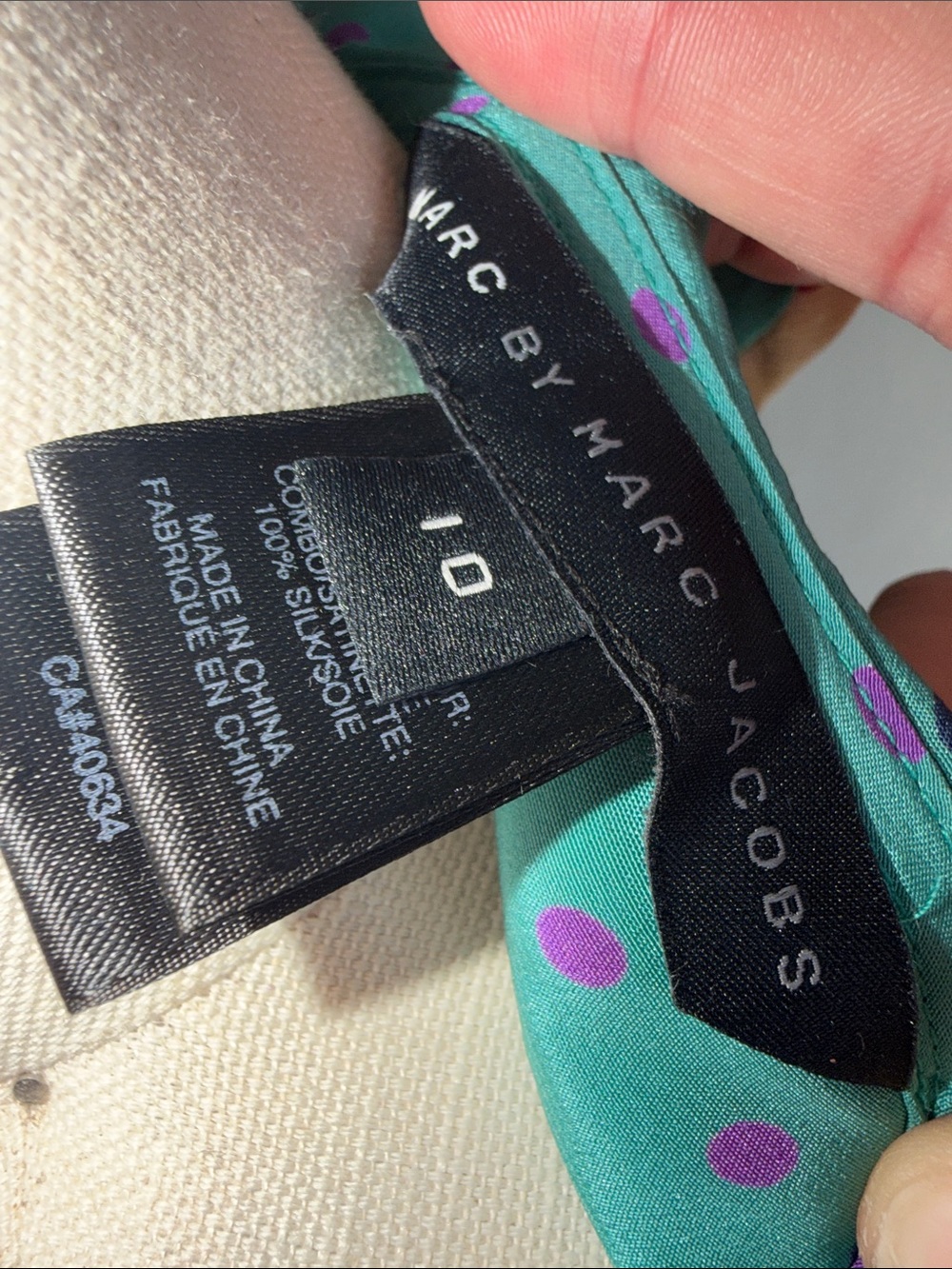 Marc By Marc Jacobs 💯 silk Teal Polka Dot Ruffle Wrap Top - Picture 7 of 11